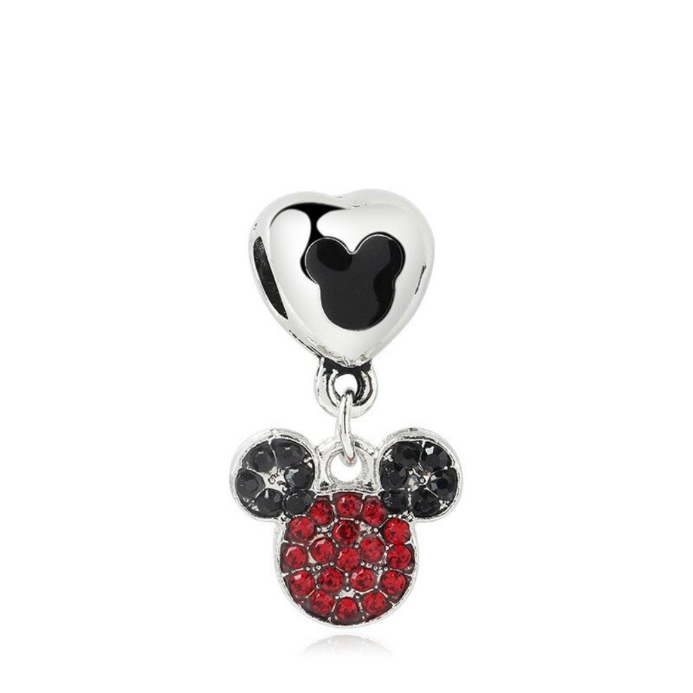 European Charm Mouse Red Black Crystal Rhinestones - Picture 1 of 2